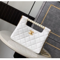 Good Product Chanel Shiny Lambskin Small Shopping bag with Pearls AS5413 White 2025