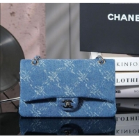Grade Quality Chanel Printed Denim Classic Medium Flap Bag A01112 Blue 2025