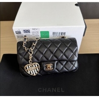 Grade Design Chanel Lambskin Classic Mini Bag with hook and Heart Charm AP4760 Black 2025