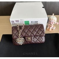 Best Quality Chanel Lambskin Classic Mini Bag with hook and Heart Charm AP4760 Dark Brown 2025