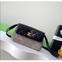 Good Looking Chanel Suede & Lambskin Phone Holder with Strap AP4677 Grey/Black 2025