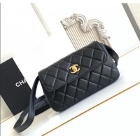 Grade Discount Chanel Calfskin Leather Phone Holder with Strap AP4677 Black 2025