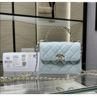 Pretty Style Chanel Grained Shiny Calfskin Clutch with Chain AP3237 Blue 2025