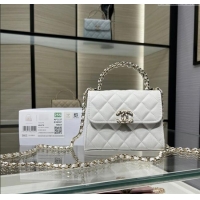 Good Looking Chanel Grained Shiny Calfskin Clutch with Chain AP3237 White 2025