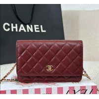 Top Design Chanel Grained Calfskin Classic Wallet on Chain WOC AP4241 Dark Brown/Gold 2025