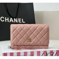 Best Product Chanel Grained Calfskin Classic Wallet on Chain WOC AP4241 Light Pink/Gold 2025