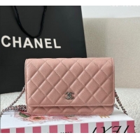 Well Crafted Chanel Grained Calfskin Classic Wallet on Chain WOC AP4241 Light Pink/Silver 2025