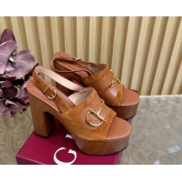 Good Quality Gucci Platform Heel Sandals 13cm in Suede and Leather with Horsebit Brown 0609117