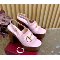 Grade Gucci Platform Heel Sandals 13cm in Suede and Leather with Horsebit Light Purple 0609119