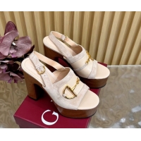 Trendy Design Gucci Platform Heel Sandals 13cm in Suede and Leather with Horsebit light Beige 0609120