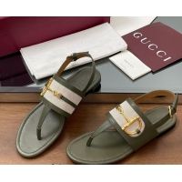 Good Product Gucci Flat Thong Sandals in Canvas and Leather with Horsebit Green 0609124