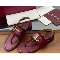 Sophisticated Gucci Flat Thong Sandals in Suede Trim and Leather with Horsebit Red 0609126