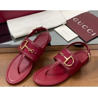 Popular Style Gucci Flat Thong Sandals in GG Canvas and Leather with Horsebit Red 0609127