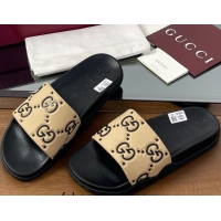 Stylish Gucci GG Rubber Flat Slides Sandal Beige 0609129