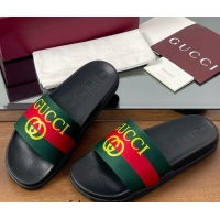 Top Design Gucci Web Flat Slides Sandal Green and Red 0609132