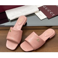 Shop Duplicate Gucci Flat Slides Sandal in GG Calf Leather Light Pink 0609133
