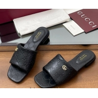 Big Discount Gucci Flat Slides Sandal in GG Calf Leather Black 0609134