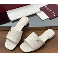 Duplicate Gucci Flat Slides Sandal in GG Calf Leather White 0609135