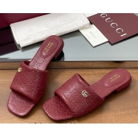 Luxury Discount Gucci Flat Slides Sandal in GG Calf Leather Red 0609136