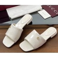 Grade Quality Gucci Flat Slides Sandal in Shiny GG Leather White 0609138