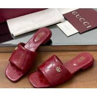 Lower Price Gucci Flat Slides Sandal in Shiny GG Leather Red 0609140