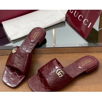 Hot Style Gucci Flat Slides Sandal in Shiny GG Leather Dark Burgundy 0609141