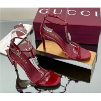 Most Popular Gucci Patent Leather Sandal with Bamboo 9.5cm Heel Deep Red 5070404