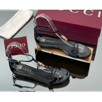 Good Looking Gucci Patent Leather Thong Sandal with Bamboo Black 5070407