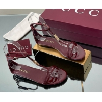 Good Quality Gucci Patent Leather Thong Sandal with Bamboo Burgundy 5070408