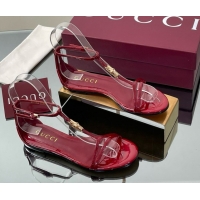 Good Looking Gucci Patent Leather Thong Sandal with Bamboo Deep Red 5070409
