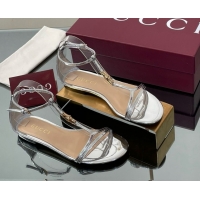 Classic Hot Gucci Patent Leather Thong Sandal with Bamboo Silver 5070412