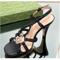 Low Price Gucci Isa Leather Heel Sandals 9cm with Crystal Interlocking G Black 5070420