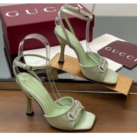 Buy Discount Gucci Satin Sandal with Horsebit 10.5cm Heel 834344 Light Green