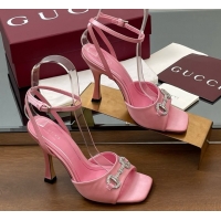 Best Price Gucci Satin Sandal with Horsebit 10.5cm Heel 834344 Pink