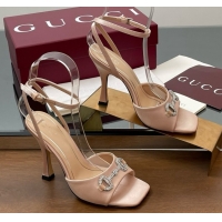 Unique Style Gucci Satin Sandal with Horsebit 10.5cm Heel 834344 Beige