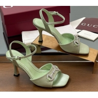 Purchase Gucci Satin Sandal with Crystal Horsebit 8.5cm Heel 834342 Light Green