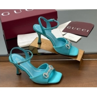Pretty Style Gucci Satin Sandal with Crystal Horsebit 8.5cm Heel 834342 Blue