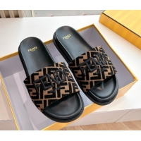 Trendy Design Fendi Flat Slides Sandal in FF Canvas Black 0605058
