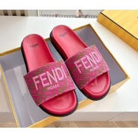 Charming Fendi Flat Slides Sandal in FF Canvas Pink 0605059