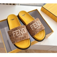 Grade Quality Fendi Flat Slides Sandal in FF Canvas Yellow 0605063