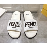 Low Cost Fendi Flat Slides Sandal in Woven Straw-Like White 0605065