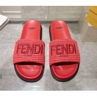 Good Looking Fendi Flat Slides Sandal in Woven Straw-Like Dark Pink 0605067