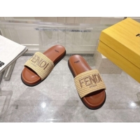 Good Product Fendi Flat Slides Sandal in Woven Straw-Like Beige 0605068
