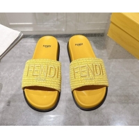 Classic Hot Fendi Flat Slides Sandal in Woven Straw-Like Yellow 0605069
