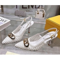 Unique Style Fendi Slingback Pumps 8cm in Woven Nappa Leather White 0605072