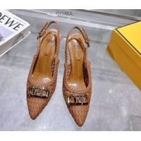 Best Grade Fendi Slingback Pumps 8cm in Woven Nappa Leather Brown 0605074