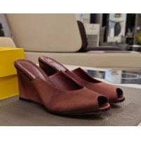 Popular Style Fendi Arco Wedge Slides Sandal 8.5cm in Satin Dark Brown 0710055