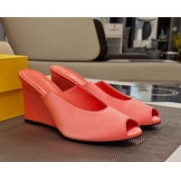 Top Grade Fendi Arco Wedge Slides Sandal 8.5cm in Satin Light Pink 0710056
