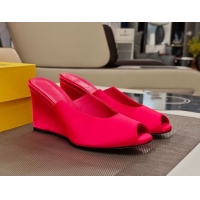 Grade Quality Fendi Arco Wedge Slides Sandal 8.5cm in Satin Bright Pink 0710057