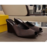 Most Popular Fendi Arco Wedge Slides Sandal 8.5cm in Satin Black 0710058